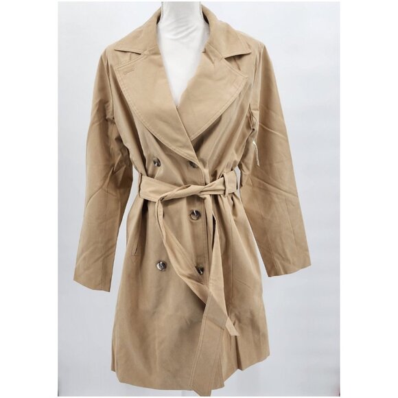 Ladies Khaki Tan Double Breasted Water Resistant Rain Trench Coat M NWT - Picture 2 of 10